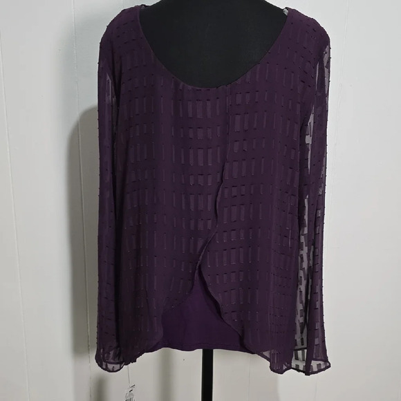AB Studio Purple Pleated Long Sleeve Blouse M - Picture 2 of 7